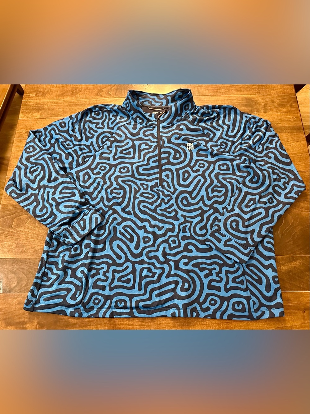 🌟 Duluth Trading Co AKHG Blue and Navy Patterned Quarter-Zip Pullover